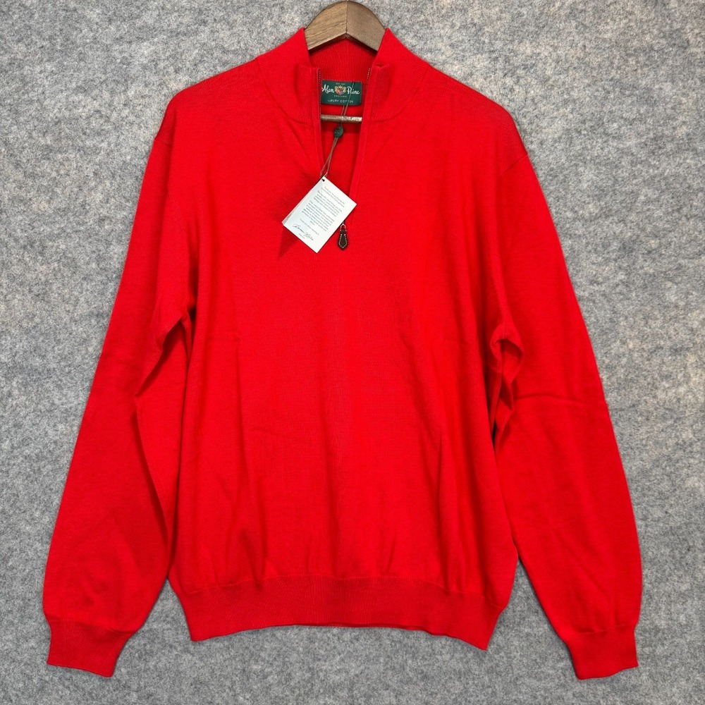Alan Paine England Cotton Cashmere Luxury Sweater Mens 2XL UK 50 Red 1/4 Zip